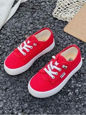 Kids Red Canvas Lace-Up Sneakers -